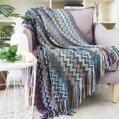 Embrace Comfort & Style with the Bohemian Blue Throw by PTH Homes