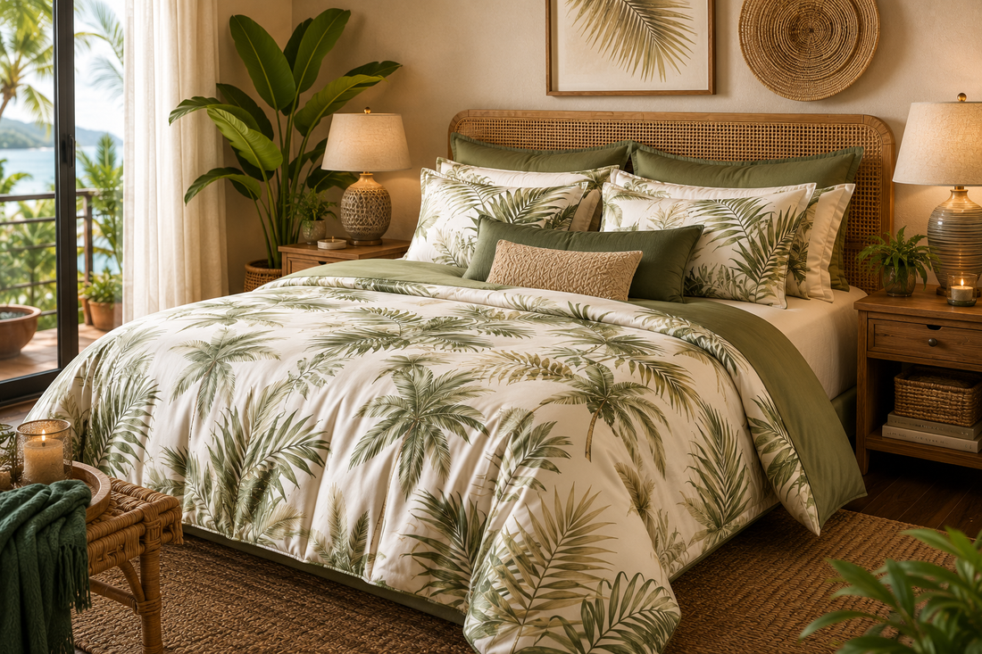 Experience Hotel-Style Comfort with a Tropical Palm Cotton Satin Bedset