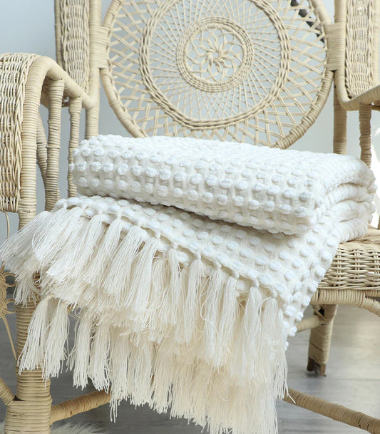 Embrace Eco-Friendly Comfort with PTH Homes' White Chunky Knit Luxury Weave Throw Blanket