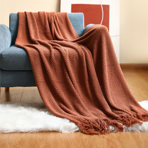 Brick Red Rust Tassels- Throw Blanket