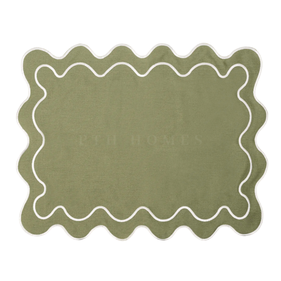 Bahama Palm - Embriodered Scalloped Tablemats (Solids)