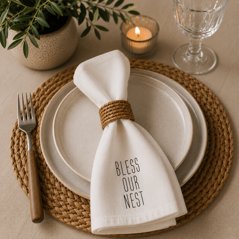 Home Sweet Home & Bless Our Nest Printed Cotton Napkin Set (Set of 2)