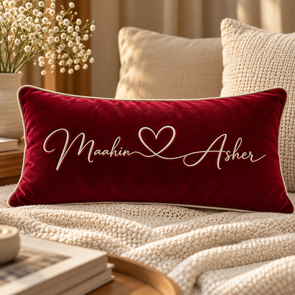Customized Embroidered - Connected By Heart Pillow