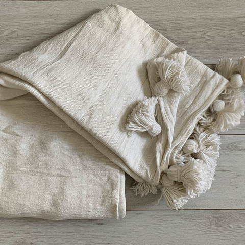 Moroccan - Pom Pom Throw (Natural)