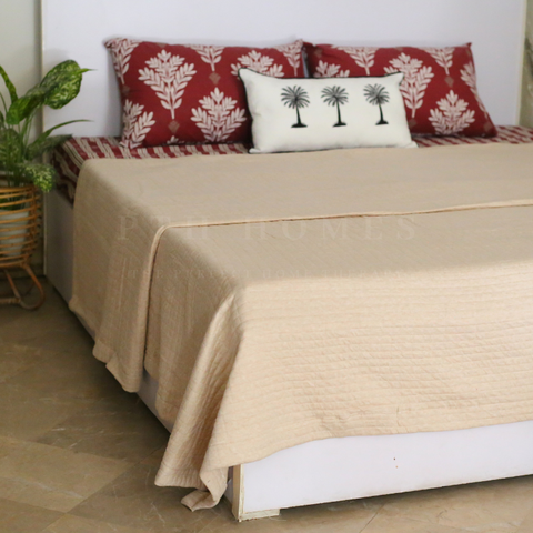Beige Quilted - Coverlet Blanket
