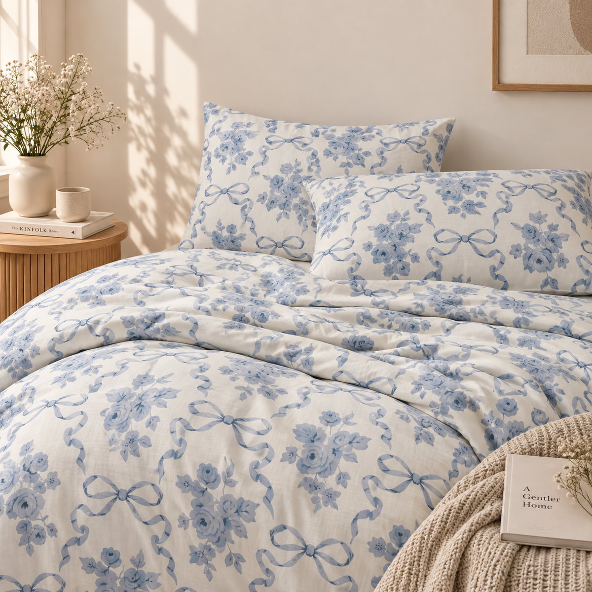 Blue Bows - Cotton Satin