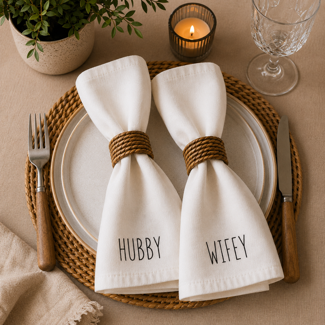 Hubby & Wifey (Set of 2) Printed Cotton Napkin Set