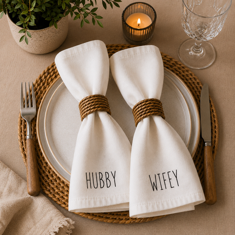 Hubby & Wifey (Set of 2) Printed Cotton Napkin Set
