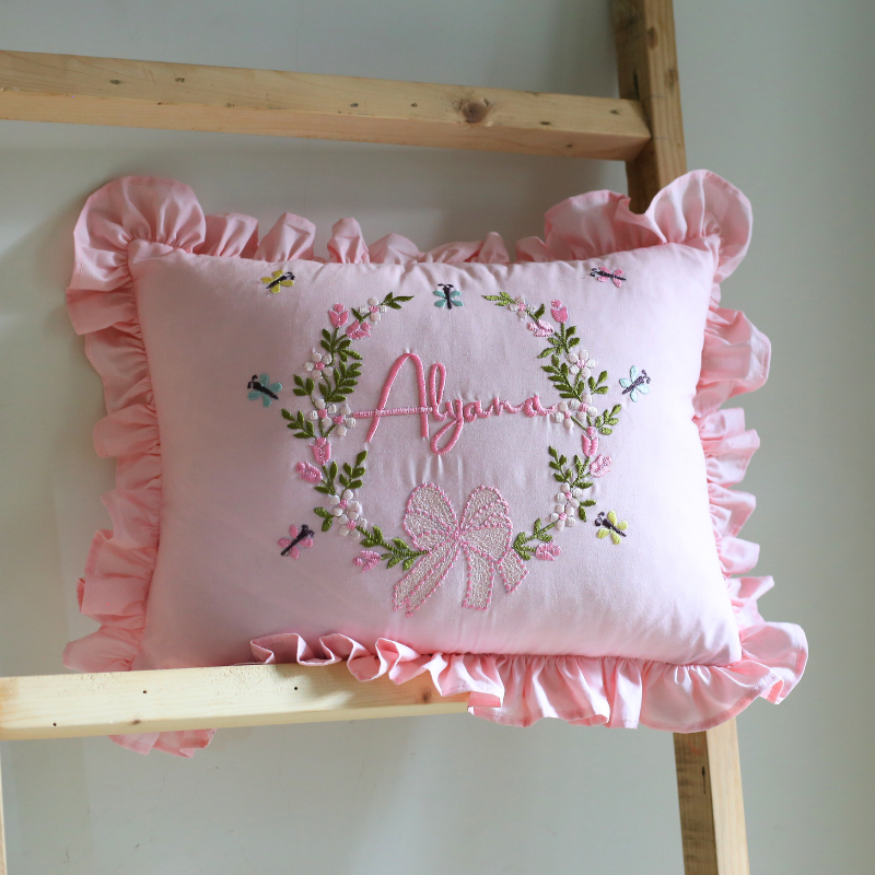 Name - Embroidered Cushion (Pink)