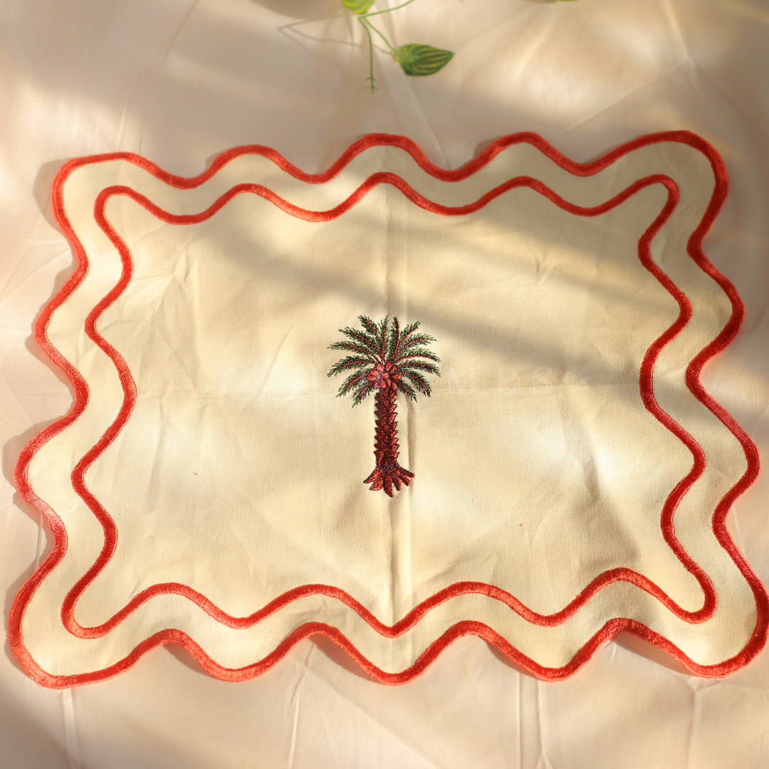 Bahama Palm - Embriodered Scalloped Tablemats