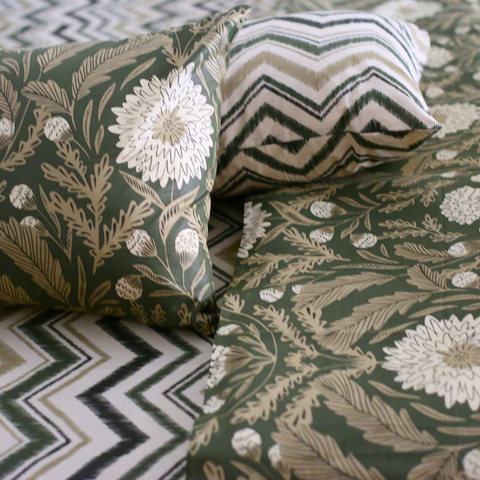 Green Floral Chevron - Bedset