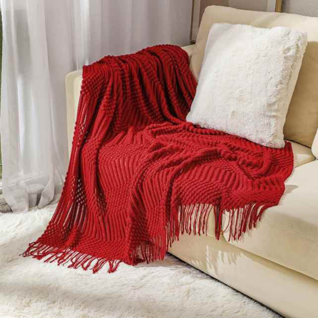 Maroon - Knitted Throw Blanket