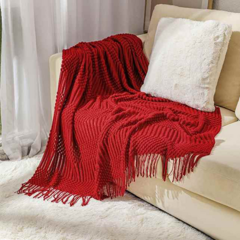 Maroon - Knitted Throw Blanket