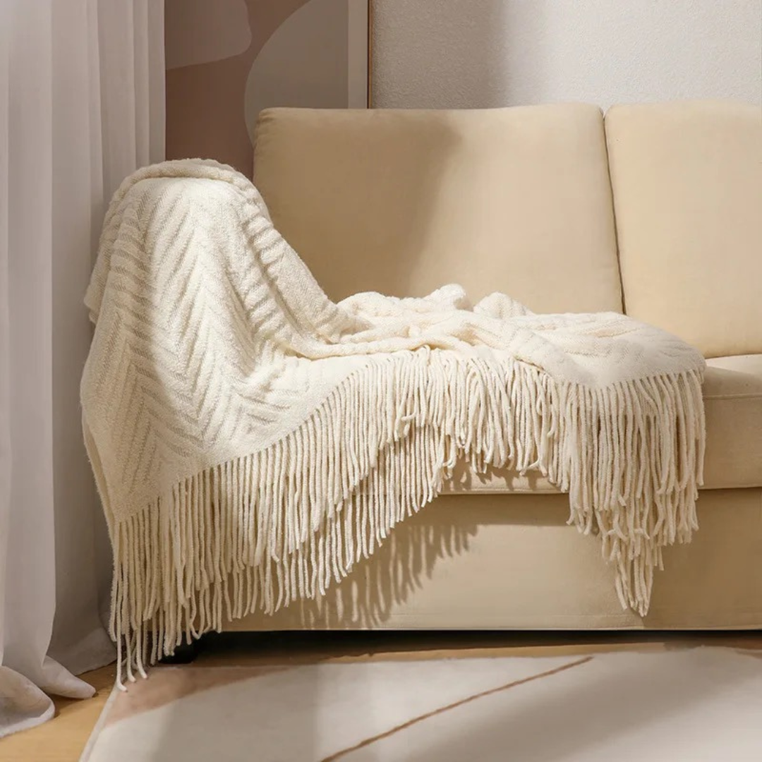 Chevron White - Knitted Throw Blanket