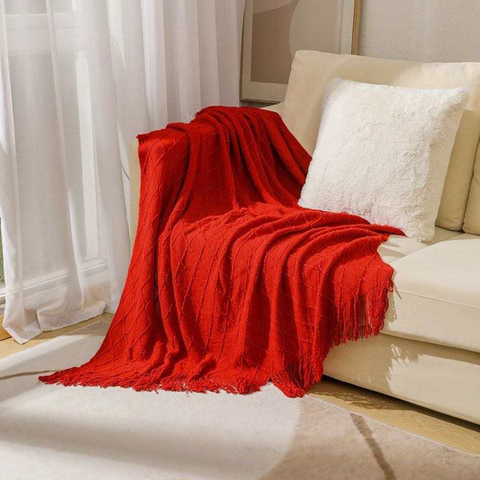 Red - Knitted Throw Blanket