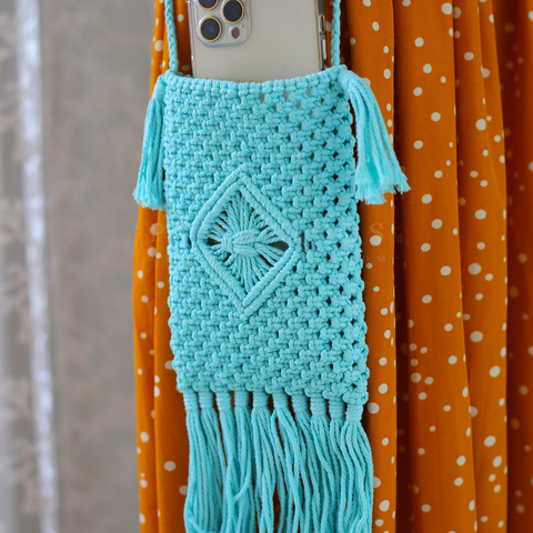 Macrame Phone Bag (Blue)