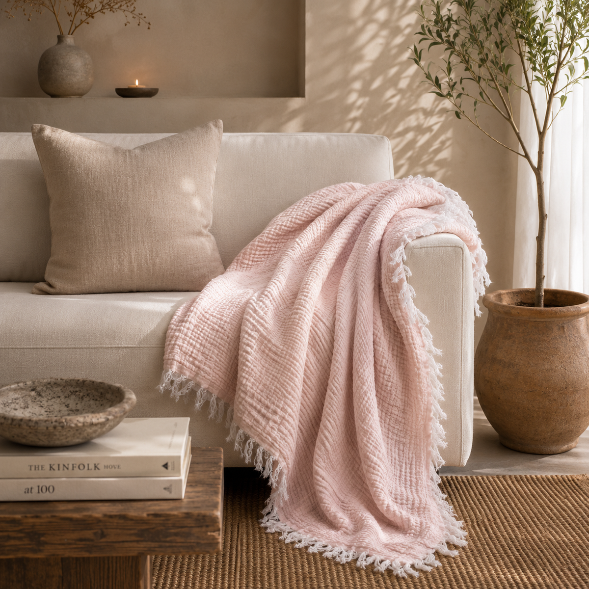 Gauze Muslin - Cotton Throw (Blush)