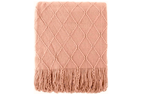 Pink Knitted Tassels- Throw Blanket
