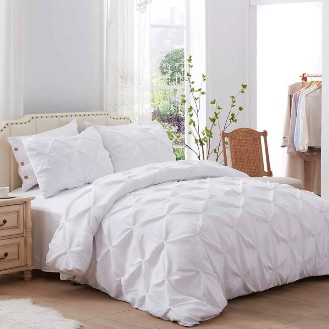 Pintuck Pleated White - Duvet Cover Set