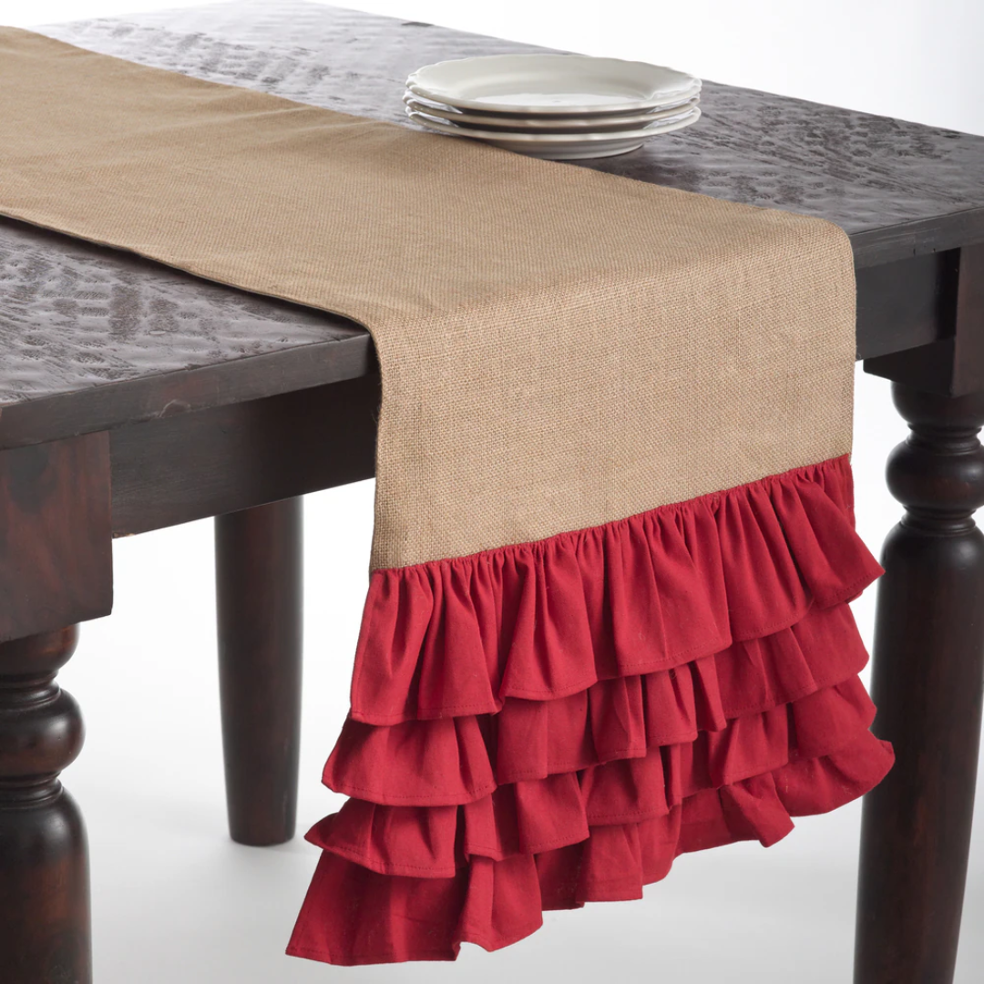 June Table Runner Double Ruffled Jute - Table Runner – PTH Homes