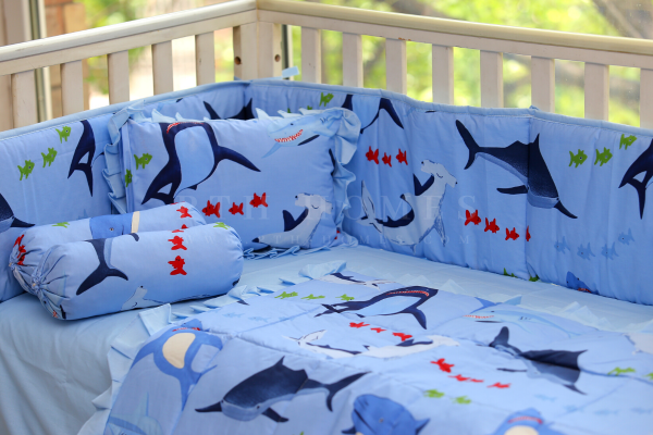 Blue Sharks - Crib Bedding Set
