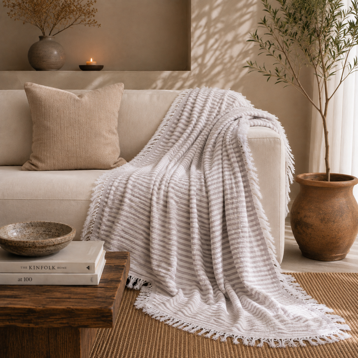 Gauze Muslin - Cotton Throw (Striped)