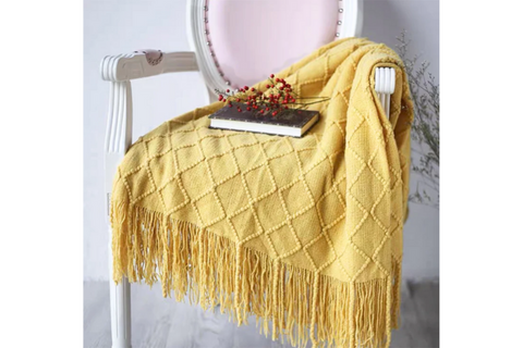 Yellow Knitted Tassels- Throw Blanket