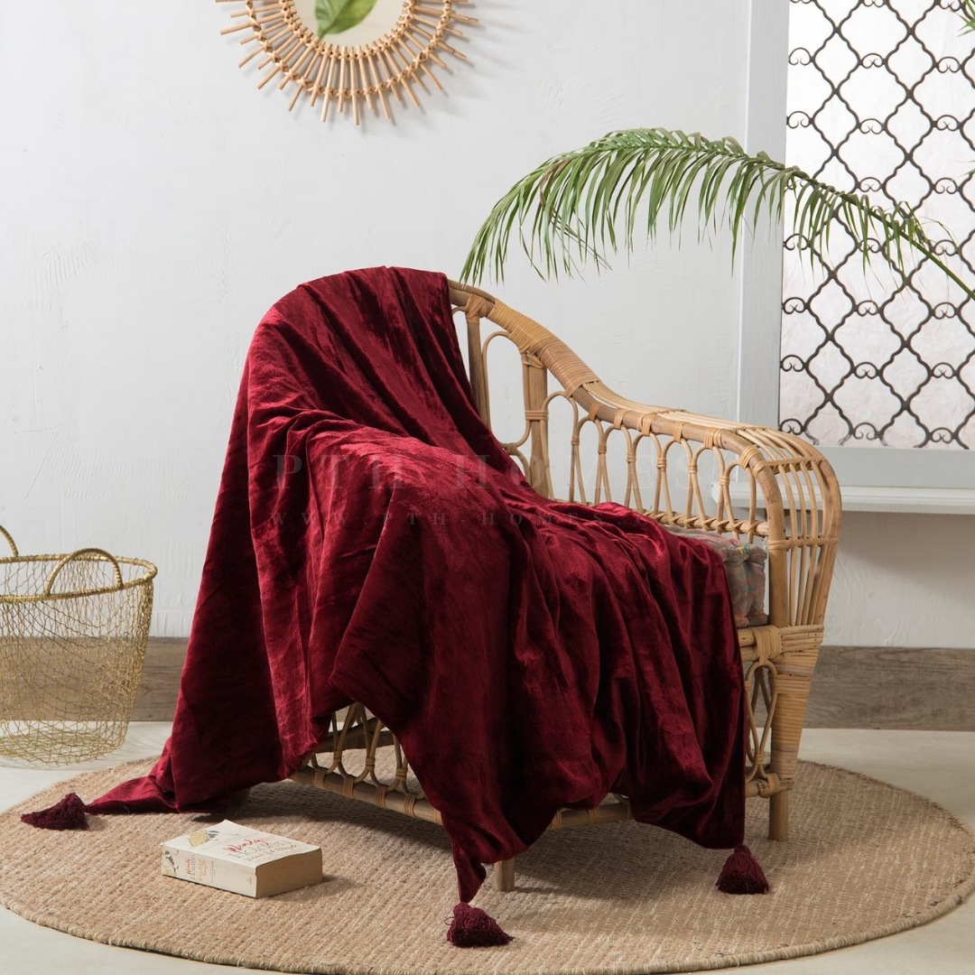 Velvet Tassles - Sofa Throw (Maroon)