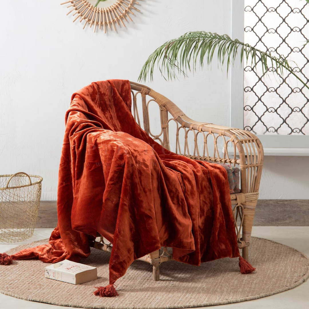 Velvet Tassles - Sofa Throw (Orange)