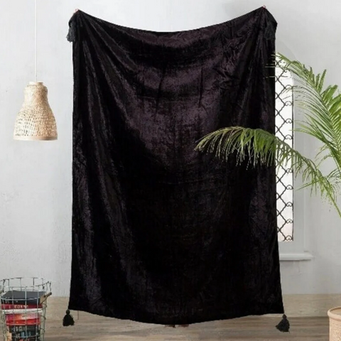 Velvet Tassles - Sofa Throw (Black)