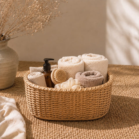 Handwoven Rattan Cane Storage Basket/Organizer