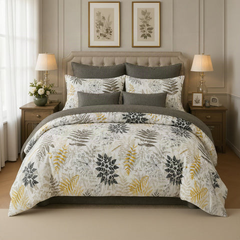 Grey Leaves - Cotton Bed Set