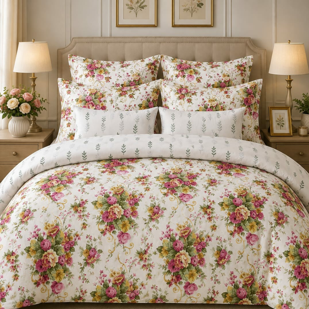 Pink Hue Floral - Cotton Bed Set