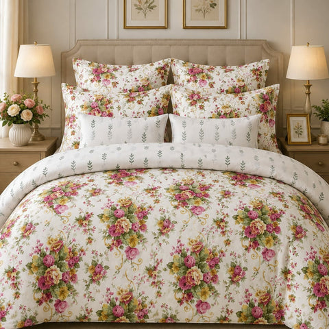 Pink Hue Floral - Cotton Bed Set