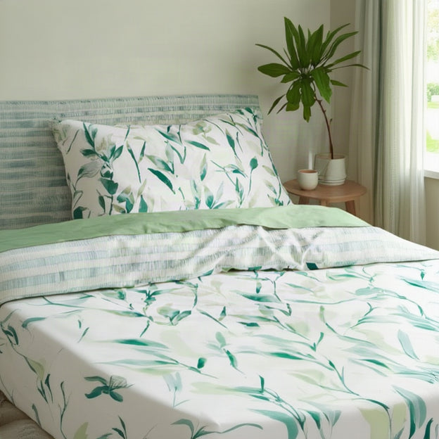 Sea Green Leaves - Cotton Bed Set