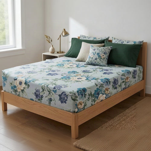 Blue Floral - Cotton Bed Set