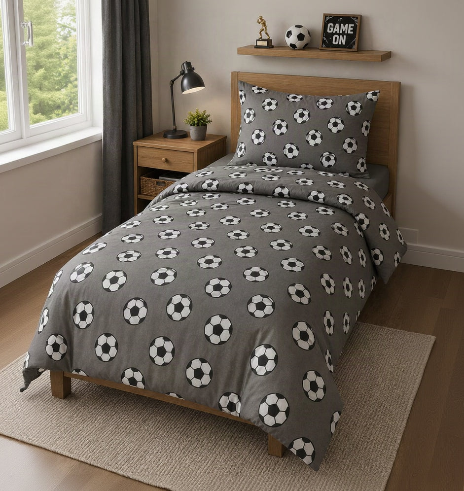 Grey Footballs - Kids Bedding