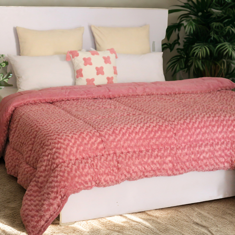 Winter Blossom - Thick Textured Fur Comforter (Pink)