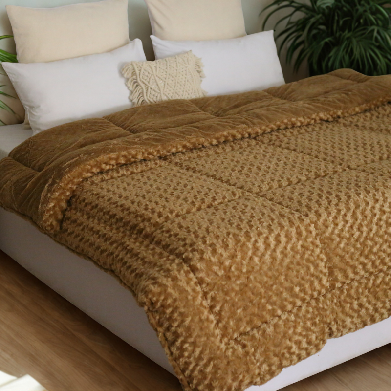 Winter Blossom - Thick Textured Fur Comforter (Brown)