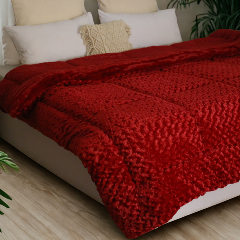 Winter Blossom - Thick Textured Fur Comforter (Maroon)