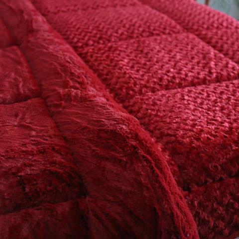 Winter Blossom - Thick Textured Fur Comforter (Maroon)