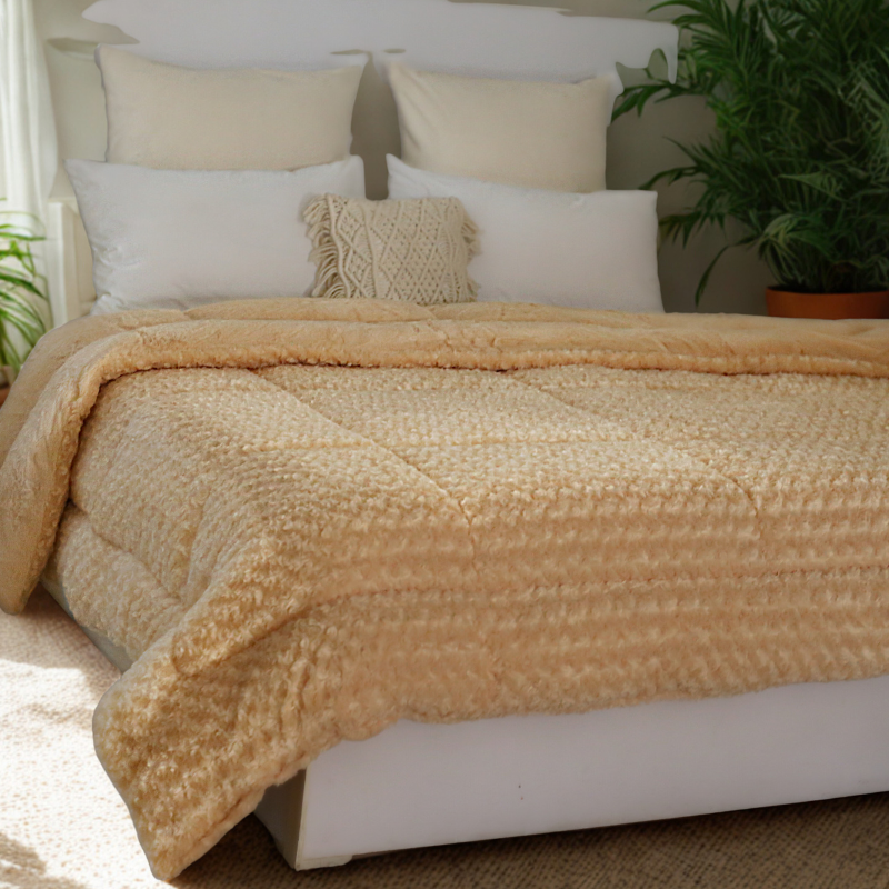 Winter Blossom - Thick Textured Fur Comforter (Beige)