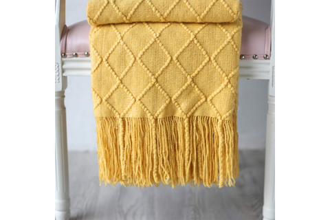 Yellow Knitted Tassels- Throw Blanket