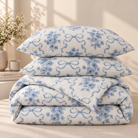 Blue Bows - Cotton Satin