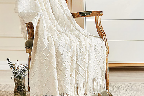 White Knitted Tassels- Throw Blanket