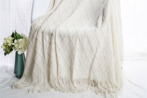 White Knitted Tassels- Throw Blanket
