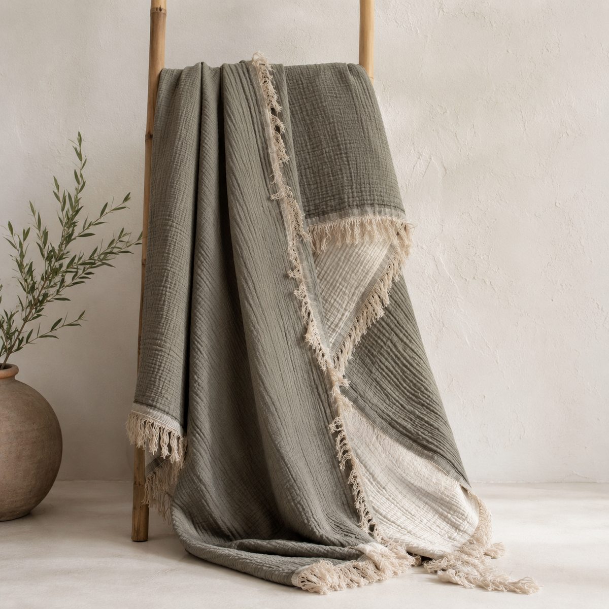 Gauze Muslin - Cotton Throw (Olive Green)