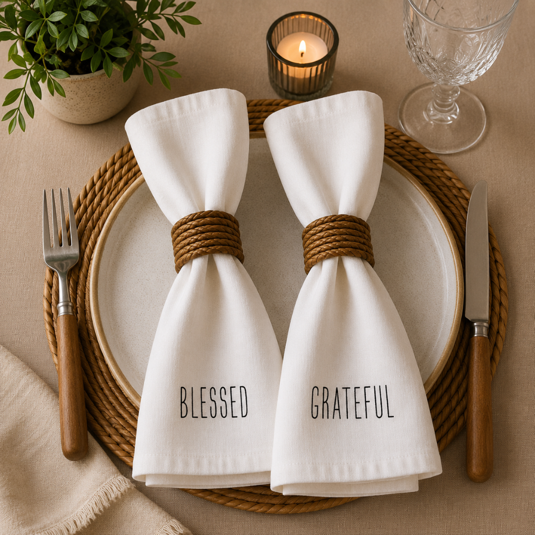 Grateful (Set of 2) Printed Cotton Napkin Set