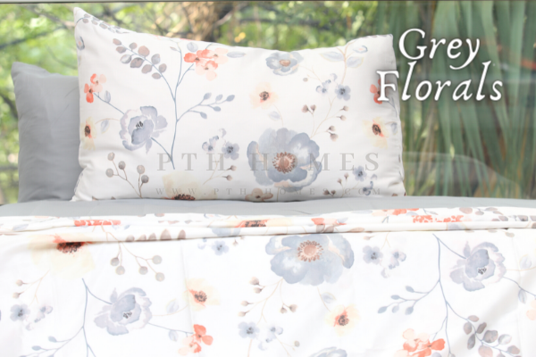 Grey Florals - Cotton Satin