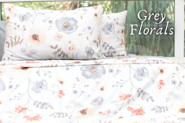 Grey Florals - Cotton Satin